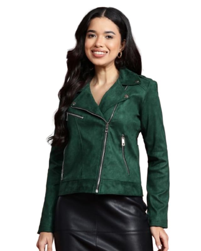 leather retail Suede Regular Jacket For Women's (Green)-picture-29
