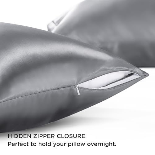 Image of Bedsure Satin Pillowcase with Zipper,King Pillow Cases Set of 2