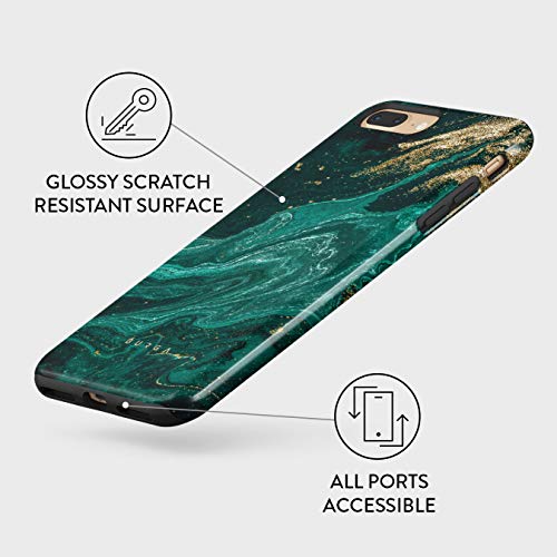 Burga Phone Case Compatible With Iphone 7 Plus / 8 Plus - Hybrid 2-Layer Hard Shell + Silicone Protective Case -Emerald Green Jade Stone High Gold Glitter Marble - Scratch-Resistant Shockproof Cover #TOP3