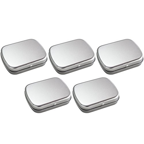 JUVITUS 1 oz Rectangular Metal Hinge Top Steel Tin Container for Storage, Travel, Gifts (5 Pack)