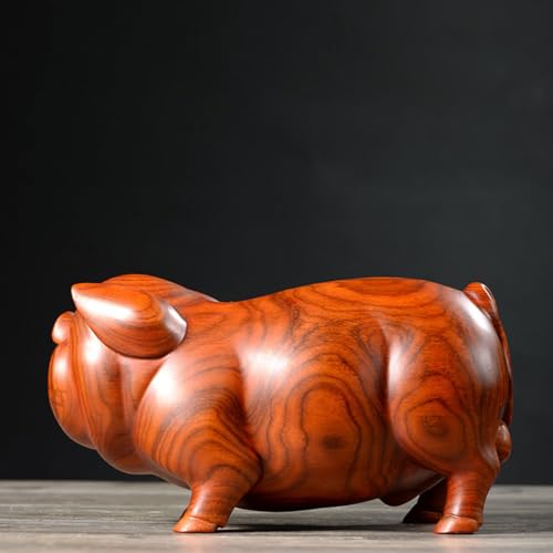 Estatua de cerdo de madera tallada para decoración miniatura 3