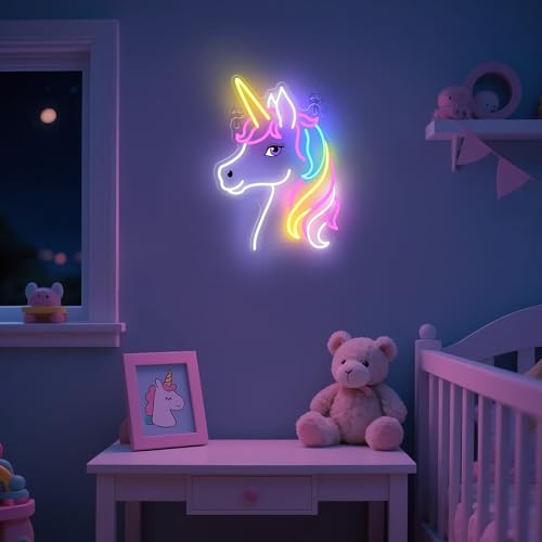 Image of CoolGift Mart Unicorn Neon Sign, Unicorn Lamp Wall Decor, Dimmable Birthday Party Decorations for Home, Patio, Garden, Restaurants, Hotels, Stores, Clubs, Gift for Friends, Family and Kids