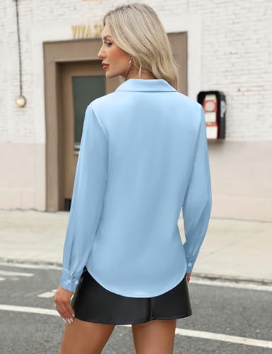 Rapbin Button Down Shirts for Women Silk Satin Sexy Dressy Casual Long Sleeve Collared V-Neck Tops Soft Work Business Blouses4