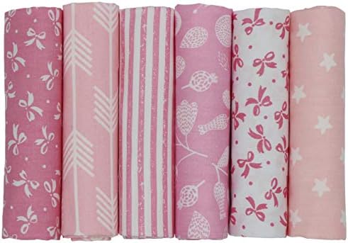 aufodara 6Pcs Cotton Fabric Bundle Squares 50x50cm, Pure Cotton Tissue, Stylish Patterns Home Cloth Bundles for Sewing Quilting Patchwork DIY Crafts (Pink)