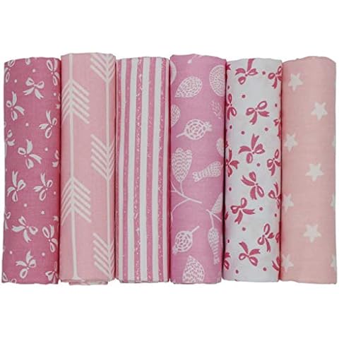 aufodara 6Pcs Cotton Fabric Bundle Squares 50x50cm, Pure Cotton Tissue, Stylish Patterns Home Cloth Bundles for Sewing Quilting Patchwork DIY Crafts (Pink) Cover