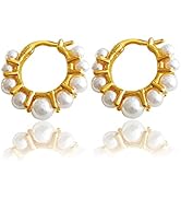 Yifnny Pearl Hoop Earrings, Small Pearl Hoops White Pearl Earrings Dainty Lightweight Pearl Hoops...