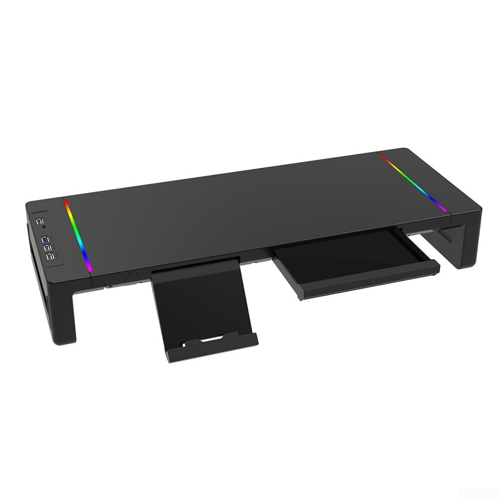 Oniissy Supporto multiuso per monitor con interfaccia USB 3.0, altezza regolabile, supporto per monitor regolabile in altezza, organizer da scrivania da gioco (nero)