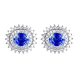 Beydodo Pendientes de oro blanco 750 para mujer, pendientes de oro auténtico con flor con zafiro ovalado de 0,86 quilates, sin níquel, oro blanco con diamante
