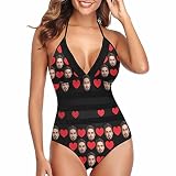 DIYKST Personalized Face one Piece Bathing Suits Swimwear for Women Custom Beach Novelty Swimsuits S