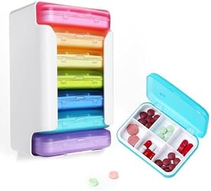 7 Piece Set Pill Organizer 6 Times a Day, Daily Travel Medicine Organizer Portable 7 Day 42 Compartments Pill Box with Moisture-Proof Pill Case Travel Pill Container