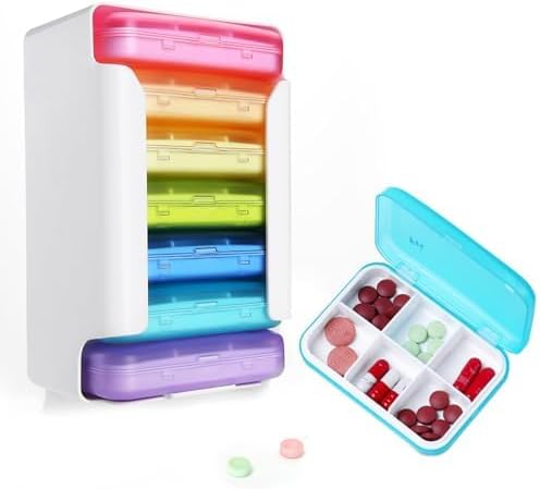 7 Piece Set Pill Organizer 6 Times a Day, Daily Travel Medicine Organizer Portable 7 Day 42 Compartments Pill Box with Moisture-Proof Pill Case Travel Pill Container