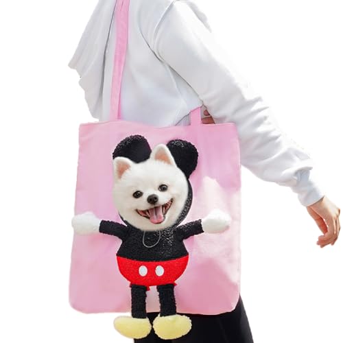 PawsomeTote Pet Carrier Bag, Cartoon-Themed Single-Shoulder Tote for Small Dogs & Cats, Portable Outdoor Travel Bag for Teddy/Bichon/British Shorthair/Corgi (Reusable Canvas)