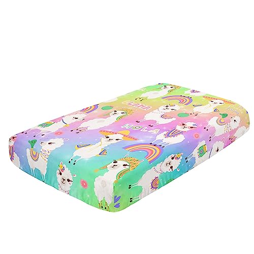 Image of Rainbow Alpaca Printed Nursery Crib Bedding Set, 3pcs with Comforter, Crib Sheet & Crib Skirt for Baby Boys and Girls