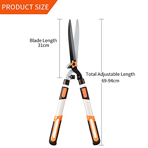 Garden Hedge Shears, 27” Pruning Shears with Non-Slip Grip, Extendable Steel Handle, Hedge Clippers for Trimming Borders, Boxwood and Bushes