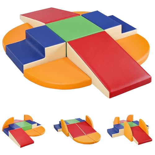 Image of TODIBY 9-Piece Climbing Foam Blocks: Soft PU Leather - Baby Climb and Crawl Activity Blocks - Kids Play Gym Equipment Indoor for Development