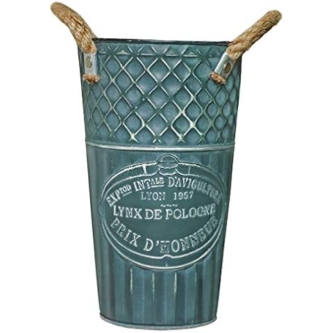 Fovasen Rustic Decorative Floor Vase French Flower Bucket Pots - 9.8 Inches Tall, Galvanized Farmhouse Style Vase Planter with Rope handle design for Wedding gift & home decor Cover