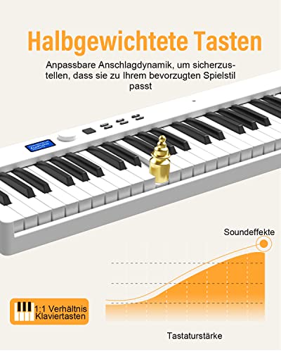 OYAYO Piano pliable avec 88 touches avec écran LCD et boutons semi-lestés – Prise en charge MIDI Bluetooth – Clavier piano numérique avec sac de piano pour enfants – Cadeau d’anniversaire (blanc) - Les Beatles, Paul McCartney, John Lennon, RIngo Starr, George Harrison OYAYO Piano pliable avec 88 touches avec écran LCD et boutons semi-lestés - Prise en charge MIDI Bluetooth - Clavier piano numérique avec sac de piano pour enfants - Cadeau d'anniversaire (blanc) – Image 3