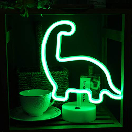 Image of Dinosaur Neon Sign Night Light, USB & Battery Operated Glowing Neon Decorative Green Color LED Light Wall Decor for Room Party Bar Decorations (Dinosaur D)