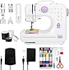 Mini Sewing Machine for Home Use, 12 Stitch Patterns, LED Light & Foot Pedal, 2-Speed Portable Electric Sewing Machine with 32 Spools Thread Kit for Beginners, Kids & Adults