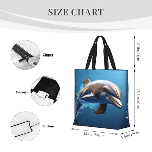 Unique 3D Animal dolphin print Tote Bag for Women Reusable Shopping Bag Large Beach Bag Travel Vacation Work4