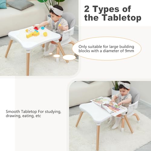 Image of Baby High Chair, 7 in 1 Convertible High Chairs for Babies and Toddlers, Kids Learning Table, Building Block Table, Toddler Dining Chair with 360 Rotating Seat, 5-Point Safety Harness (Grey)