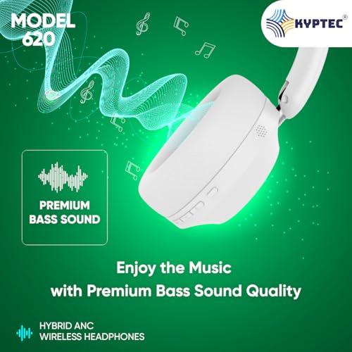 Image of KYPTEC Model 620 Hybrid ANC Bluetooth Wireless Headphones - Over Ear Noise Cancelling Headphone with Deep Bass, 50H Playtime, Large 40 MM Drivers, Quad Mics, Headphones Wireless with mic