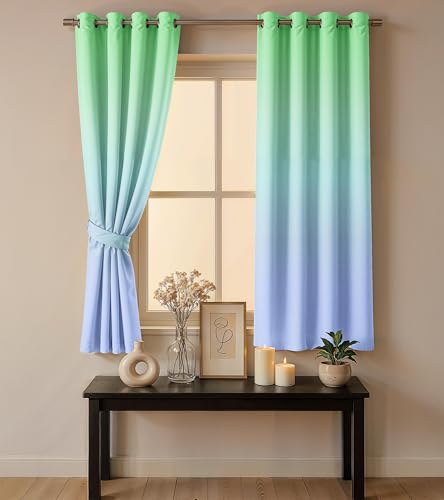 Image of Ultimate Trends Room Darkening Ombre Curtain | Polyester Gradient | Room Doors and Window| 5 FEET Pack of 2,Meadow Sky