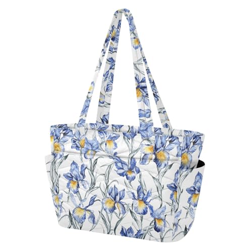 Sac à main fleurs d'iris bleues une touche de poésie et de liberté pour vos voyages féminins