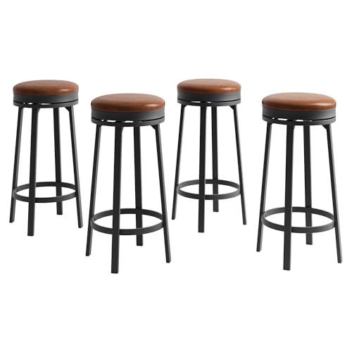 Garvee Tabouret De Bar Pivotant sans Dossier - Assise Ronde Rembourrée en Cuir PU - Structure Métal Robuste - Hauteur 76 cm - Idéal Cuisine Ou Bar à Domicile - Noir...