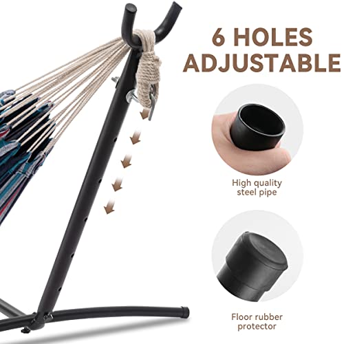 Image of PNAEUT Double Hammocks with Stand for Outside, Portable Space Saving Heavy-Duty Steel Stand for Indoor Outdoor Patio with Carrying Bag, 450 lbs Capacity (Denim)