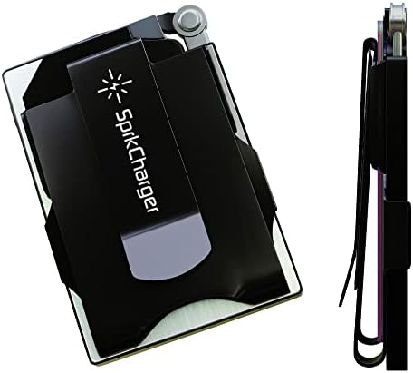 SprkCharger The Battery Wallet | Phone Battery Charging Slim Cash & Credit Card Wallet | RFID Blocking | Lifetime Durable Stainless Steel | Front Pocket Wallet | Jet Black + Tactical Silver Finish