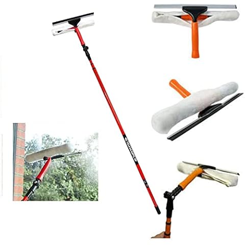 3.5M Telescopic Conservatory Window Glass Cleaning Cleaner Kit With Squeegee Soft Rubber Window Mop Aluminium Metal Pole Cover