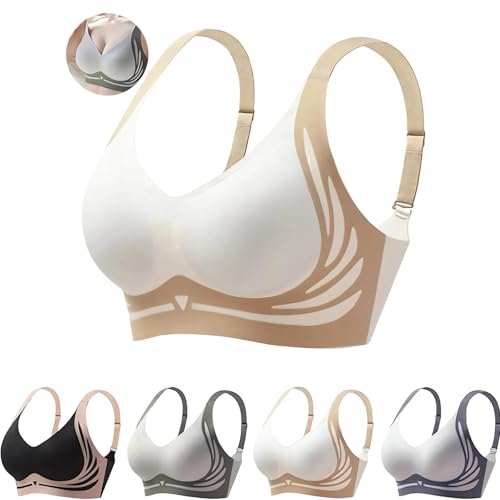 Powerful Push up Seamless Bra Caralush Wmstylist Lushfitting Wireless Bras No Underwire Full Coverage Support Anti Sagging Bra (US Alpha XX-Large Regular Regular White)