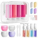 Muslish 21 Pack Travel Bottles for Toiletries, Leak-Proof TSA Compliant Silicone Travel Size Containers for Shampoo and Conditioner, BPA Free with Toiletry Bag (Pink)