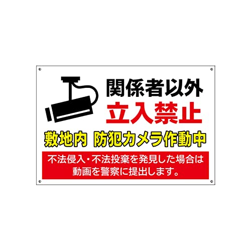 【関係者以外 立入禁止 敷地内 防犯カメラ作動中 不法侵入 不法投棄禁止 立ち入り禁止 防犯 24時間 看板】禁止看板 プレート看板 屋外 防水仕様の大きな看板のサムネイル