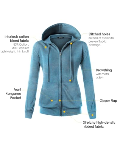 Image of GIVON Womens Casual Zip Up Hoodie Cotton Blend Soft Fabric Basic Layering Hooded Jacket with Kangaroo Pocket