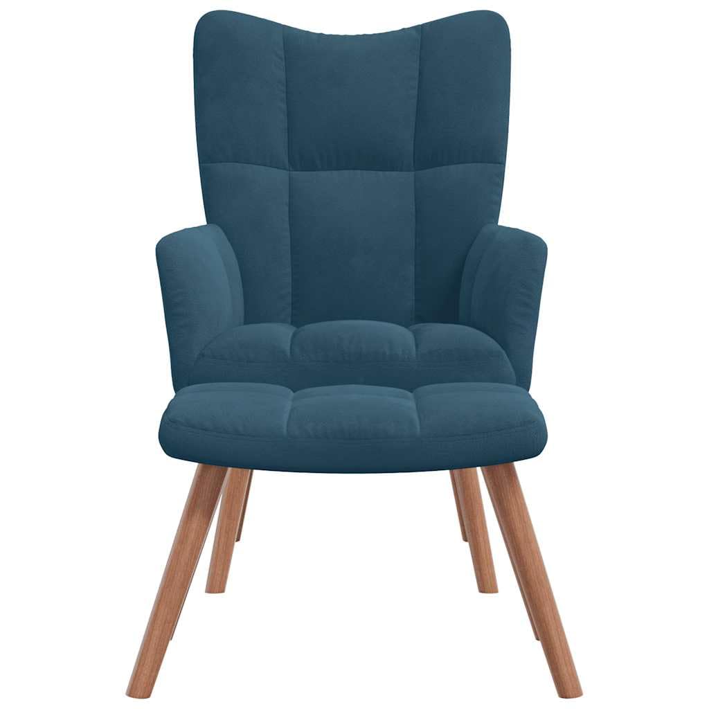 Poltrona Relax Blu in Velluto con Poggiapiedi imbottita ergonomica, reclinabile con schienale e bracciolo, ideale per soggiorno, salotto, studio o camera da letto