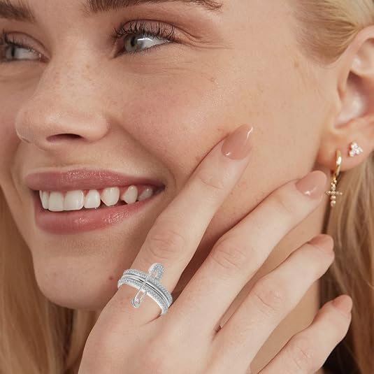 Thumb Rings for Women, Safety Pin Ring Set, 18K Gold Plated Rings, Silver Cz Cubic Zirconia Rings, Rose Gold Ring for Her, Hypoallergenic Stackable Rings, Ring Size 5-10 - Image 5