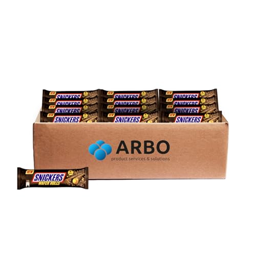 Snickers Wafer Rolls 12x24g | Knusprige Waffelröllchen mit Erdnuss & Schokolade | Großpackung Chocolate Wafer Snack für Kinder & Erwachsene | Vorratspack