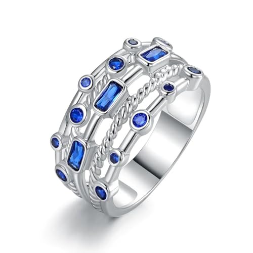White Gold Plated Blue Cubic Zirconia Hollow Engagement Rings Wedding Bridal Band Promise Rings Evening Parties Anniversary Valentine's Day Gifts Eternity Bands for Women