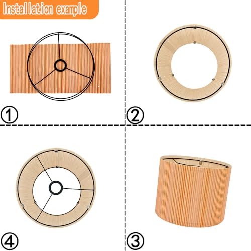 Image of Modern lamp shade Art decorative Orange Lines Minimalist 11.8x9Inch | Rustic Classic Easy Matching,Unique bamboo material,Ideal for Table and Floor Lamps,Effortless Installation