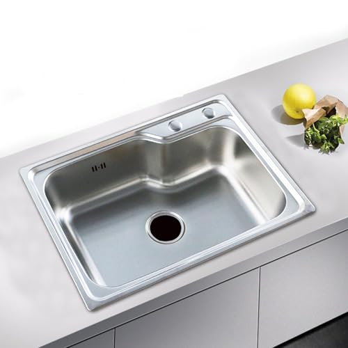 Fregadero de cocina de acero inoxidable 304, empotrable, 1 lavabo, 620 x 430 mm, para cocina y lavandería, sistema de drenaje trasero