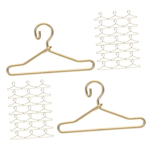 WOONEKY 40pcs Mini Doll Hanger Doll Clothes Storage Doll Clothes Rack Doll Clothes Organizer Clothes Hangers Small Clothing Rack Tiny House Hangers Doll Skirt Hangers Alloy Golden