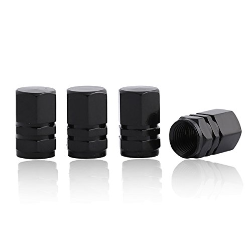Black Godeson Aluminum Tire Valve Stem Cap with Hexgon Style, 4 Pcs/Set, Aluminum Tire Wheel Stem Air Valve Caps for Auto Car Motorcycle Bicycle