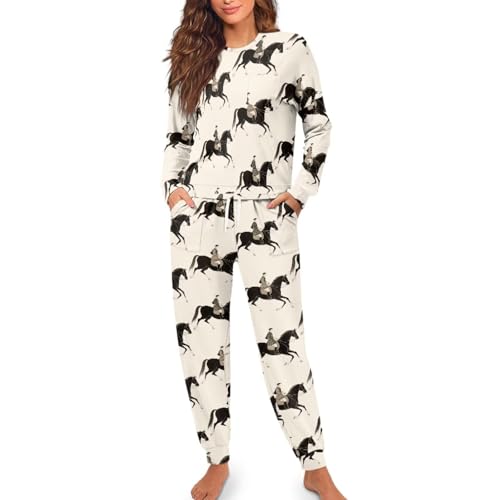 Image of Womens Lounge Set Long Sleeve Soft Pajama Sets | Casual 2 Piece Pj Outfit, Crewneck Sleepwear with Pockets, Adjustable Drawstring, Soft Comfy Fall Pajamas, Plus Size