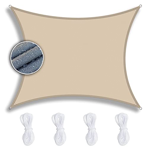 ZQXFZ Voile d Ombrage Rectangulaire 4x8m Beige， Toile d'Ombrage Résistant à la Pluie Anti 90% UV Contre Le Vent Résistant, Toile d'Ombrage pour Pelouse Balcon Plage