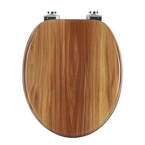 WOLTU Abattant WC Couvercle WC en bois MDF Soft Close avec Frein de Chute pour Couvette en O Siège de Toilette Charnières Zinguées et Inoxyables Ajustables,...