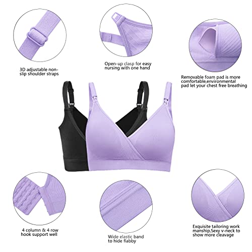 Angelhood Nursing Bra Womens Maternity Breastfeeding Bra Seamless Sleep Bra No Underwire with Bra Extenders Pack of 2 Large
