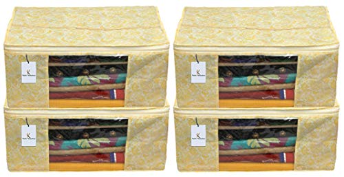 Image of Kuber Industries Metallic Kerry 4 Piece Non Woven Saree Cover, Large, Gold-CTKTC14073
