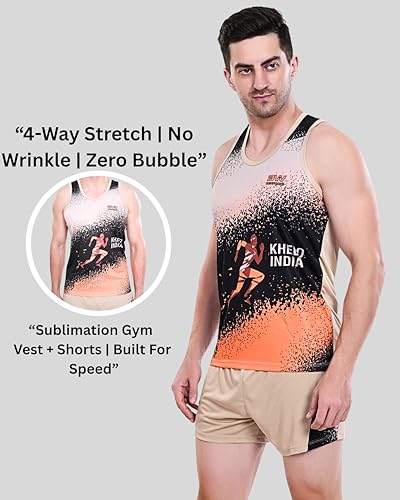 Image of Men's 100% Polyester Sublimation Printed Athletic Running Vest | Lightweight Sports Costume for Gym, Jogging & Training